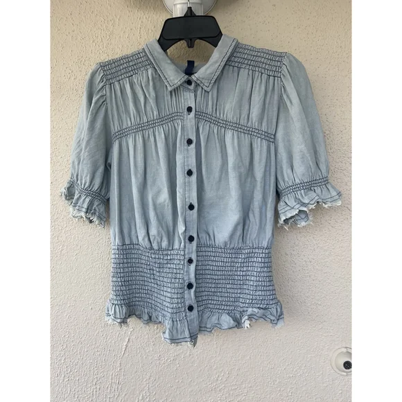 Pilcro Femme Smocked Blouse Milkmaid L Puff Sleeve Boho Western Festival Cottage - Picture 4 of 11